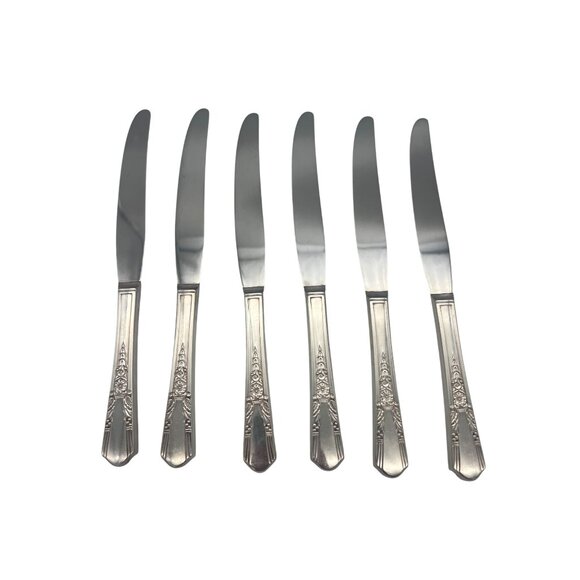 Oneida Simeon L & George H Rogers Jasmine 6 Dinner Knives 9.25" Circa 1939 - Picture 1 of 5